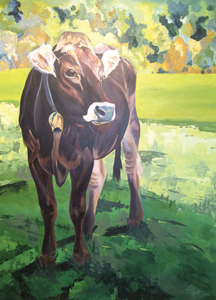 painting of cow in field