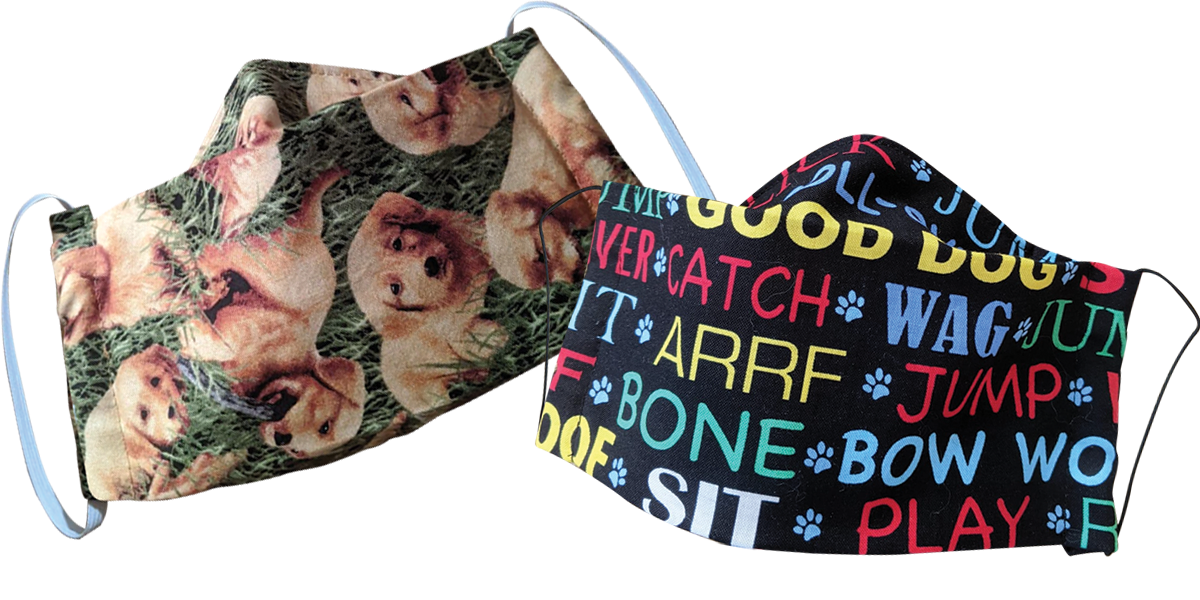 Two face masks sewn by UW Veterinary Care grateful client Cindy Pischke
