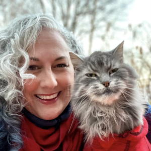 Jan Schowengerdt and her cat Sasquatch