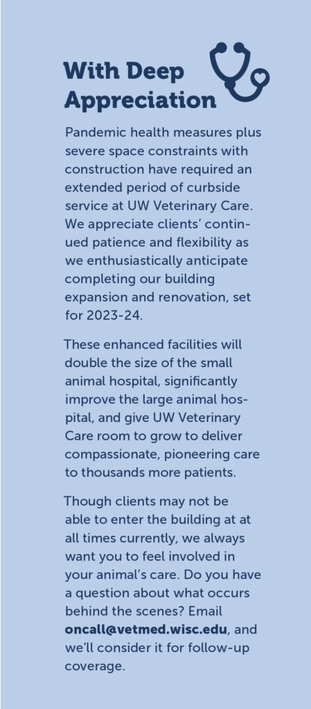 sidebar about curbside service at UW Veterinary Care