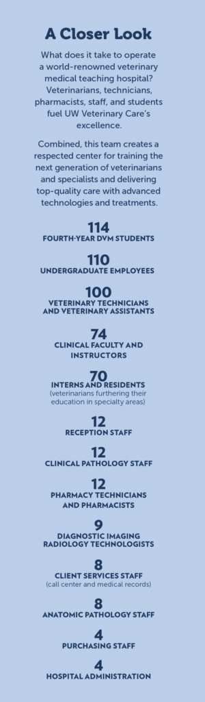 UW Veterinary Care by the numbers sidebar describing employees and students