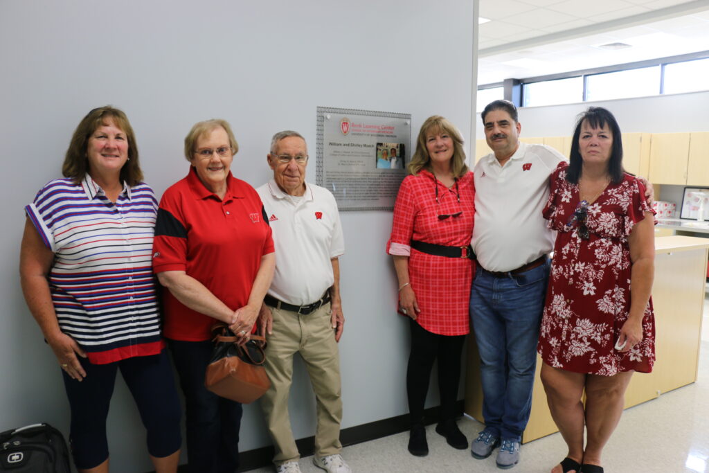 Members of the Maeck family visit the clinical skills training center in October to see the new teaching equipment and meet faculty, staff, and students. 