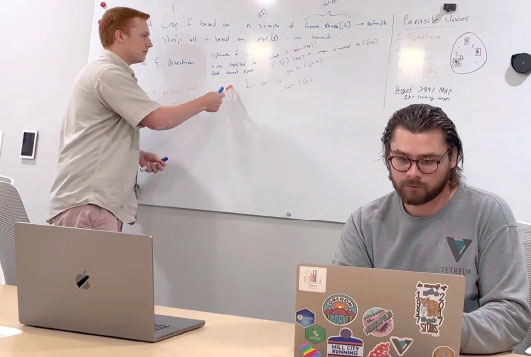 Zach Meyers, left, and Nic Herfel, right, cofounded Vetreum in January 2022. The company is pursuing a variety of smart phone-based artificial intelligence diagnostic tools to make veterinary practices and professionals more accurate and efficient.